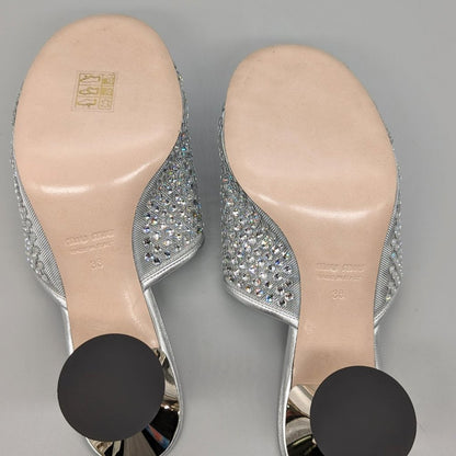 Miu Miu Women's Embellished Slide Heel Sandals Argento Size 38 (MSRP $1,200)