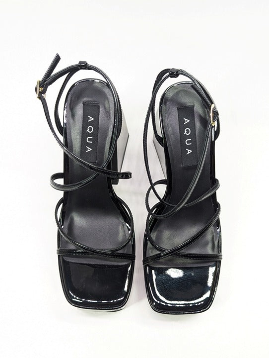 Aqua Chance Strappy Open Toe Platform Block Heels Black Size 8 (MSRP $118)