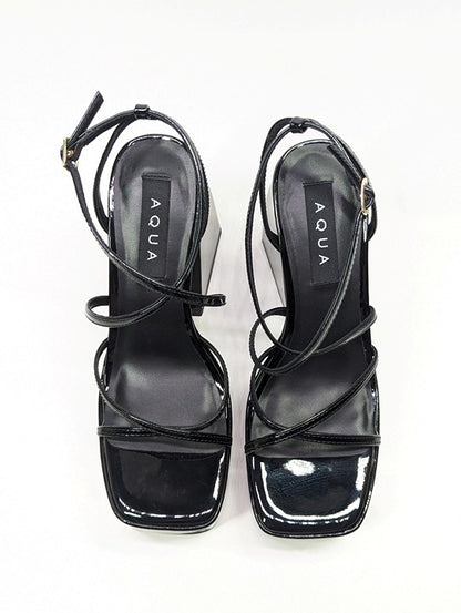Aqua Chance Strappy Open Toe Platform Block Heels Black Size 8 (MSRP $118)