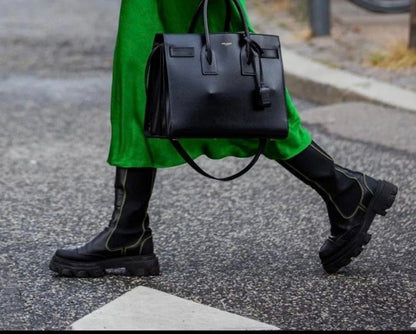 Ganni Women's Black Leather Knee High Chelsea Boots Size 35 EU (MSRP $595)