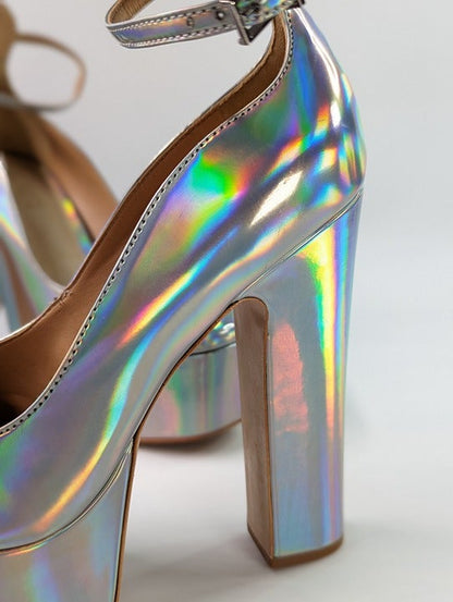 Schutz Renee Women's Ankle Strap Platform Pump Hologram Size 7.5 B (MSRP $158)