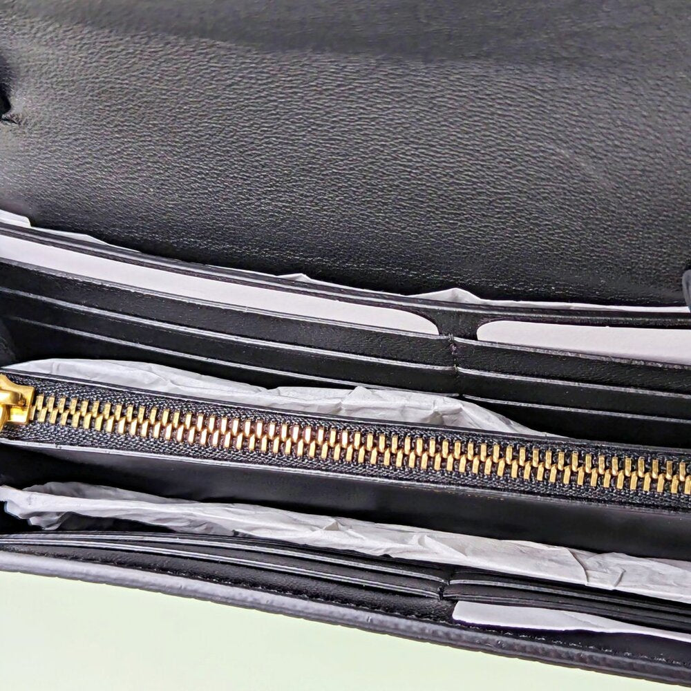 Balmain B-Buzz Snakeskin-Embossed Leather Gold Chain Clutch Wallet (MSRP $1,095)