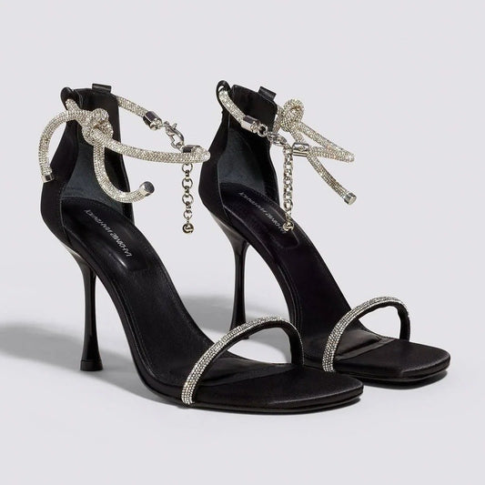 Jonathan Simkhai Dalton Women's Crystal Knot Black Sandal Size 37 EU (MSRP $595)