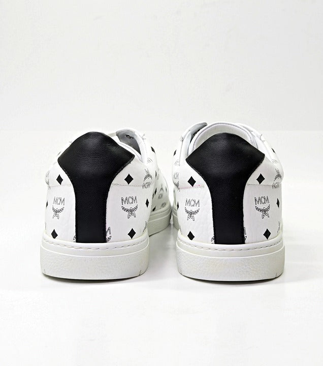 MCM Men's Terrain Derby Visetos Logo White Leather Sneaker Size 46 (MSRP $450)