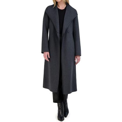 Tahari Women's Faux-Leather-Trim Removable Belted Wrap Coat Size L (MSRP $380)