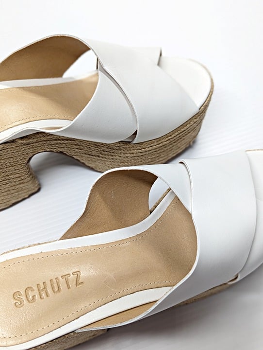 Schutz Women's Judy Leather Espadrille Platform Sandals White Size 9 (MSRP $175)