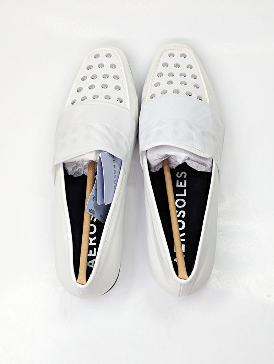 Aerosoles Women's Prince White Studded Loafers Size 10 (MSRP $125)