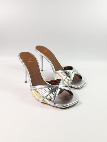 Malone Souliers Women's Perla 85 Metallic Mules Sandals Size 36.5 EU (MSRP $695)