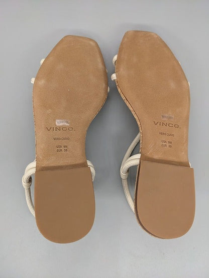 Vince Hazen Women's Flat Leather Sandals Flax White Size 9 M (MSRP $225)