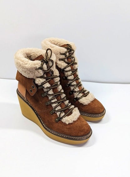 See By Chloé Women's Eileen Suede Shearling Hiking Boot Size 40 EU (MSRP $460)