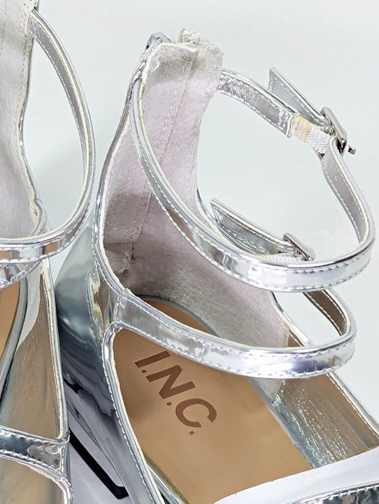 I.N.C. International Concepts Valan Silver Triple Straps Flats Size 9 MSRP $80