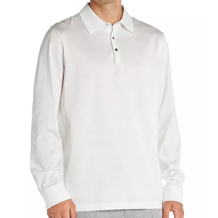 Moncler Men's Long Sleeve Logo Polo Basic in White Cotton Size S (MSRP $535)