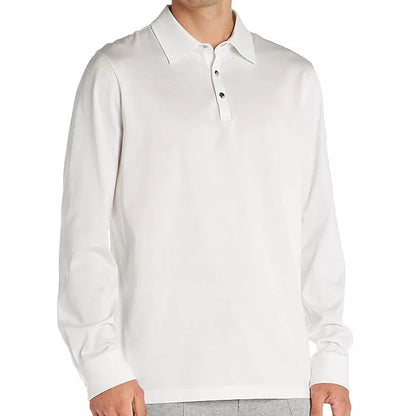 Moncler Men's Long Sleeve Logo Polo Basic in White Cotton Size S (MSRP $535)