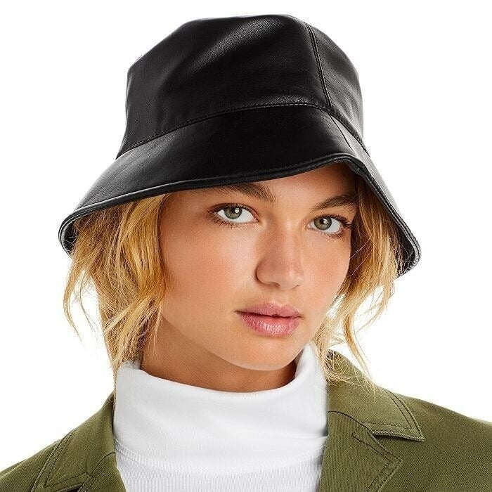 Apparis Women's Amara Black Vegan Leather Bucket Hat One Size (MSRP $78)