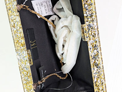 I.N.C. International Concepts Acrylic Box Clutch Crossbody Sparkle Gold