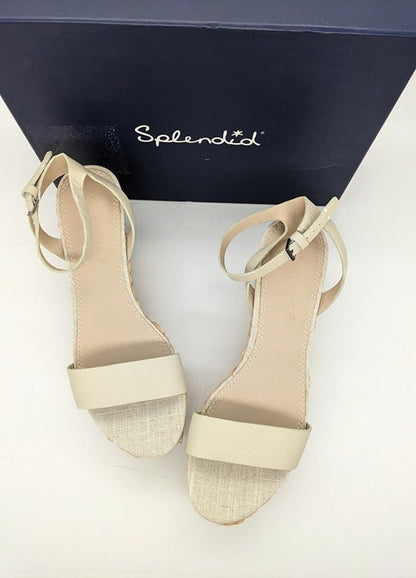 Splendid Women's Marie Leather Platform Espadrilles Eggshell Size 8.5 (MSRP $118)