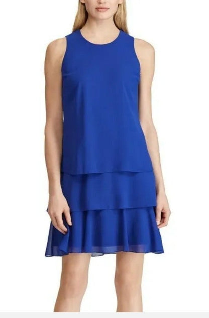 Lauren Ralph Lauren Georgette Blue Tiered Sleeveless Dress Size 6 (MSRP $125)