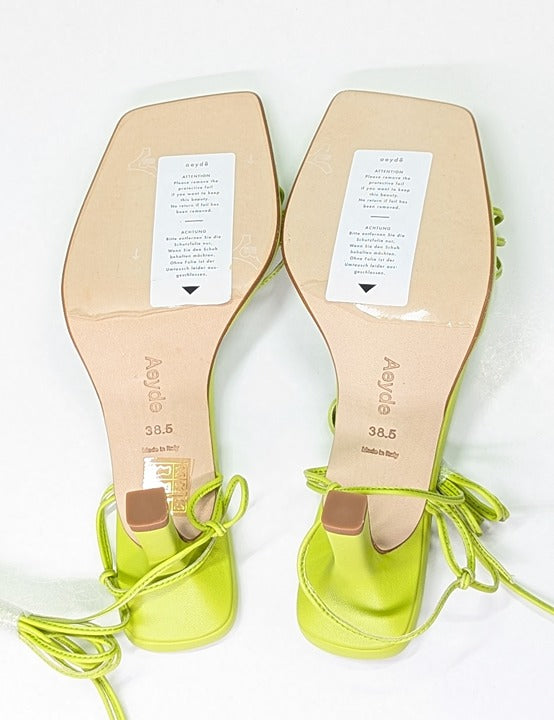 Aeyde Roda Women's Lace up Leather Sandals Apple Green Size 38.5 EU (MSRP $295)