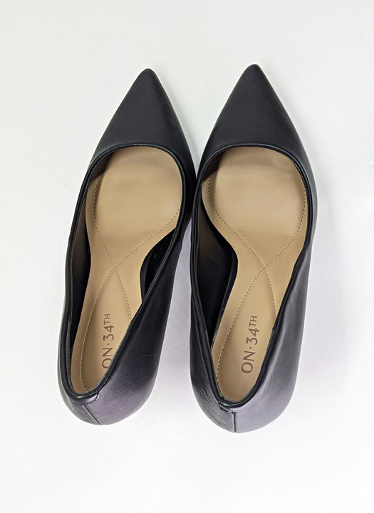 On 34th Women's Jeules Black Leather Pointed-Toe Pumps Size 11 (MSRP $80)