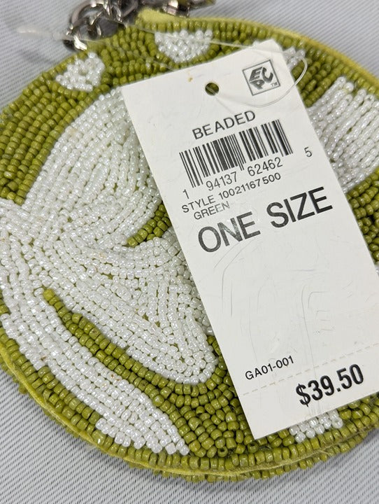On 34th Hand Beaded Round Coin Purse Green (MSRP $40)