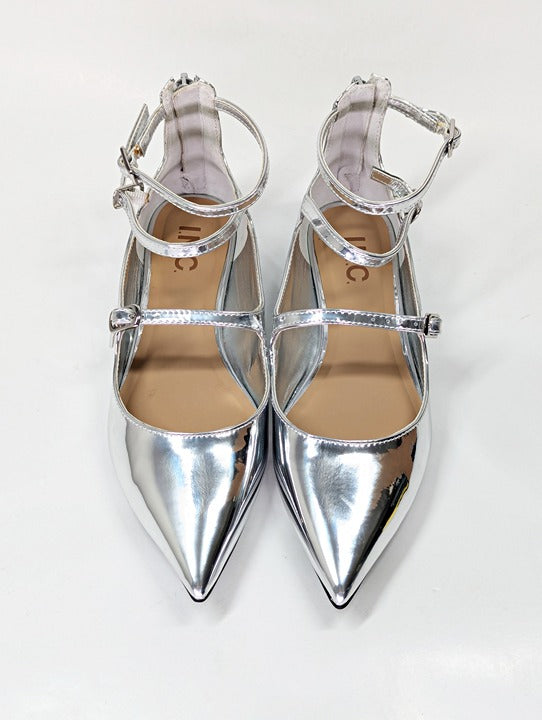 I.N.C. International Concepts Valan Silver Triple Straps Flats Size 5.5 MSRP $80