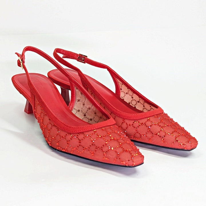 I.N.C. International Concepts Gemini Mid Heel Red Bling Mesh Size 7 (MSRP $80)