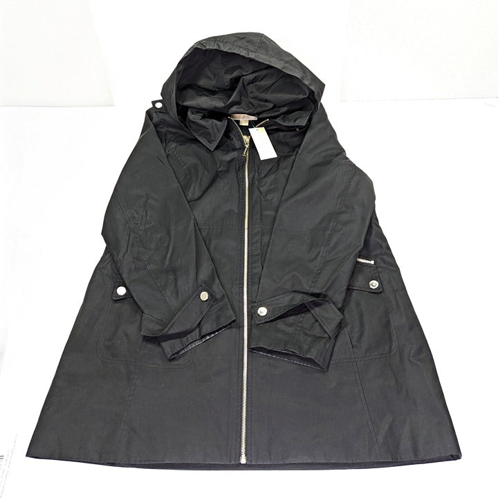 Michael Kors Black Hooded Water-Resistant Raincoat Size Petite-XL (MSRP $320)