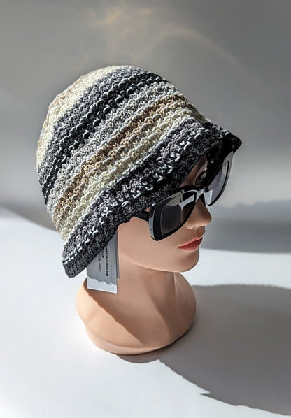 Carolyn Rowan Women's Multicolor Striped Knit Bucket Hat Black Beige (MSRP $155)