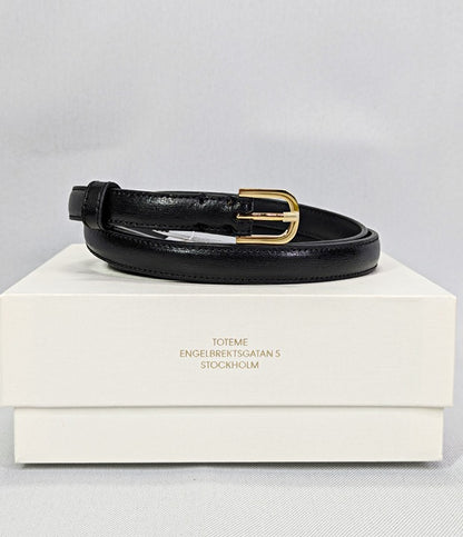 TOTEME Women's Skinny Black Leather Belt Gold Tone Buckle Size 80 (MSRP $350)