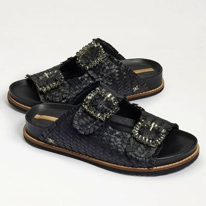 Sam Edelman Women's Oaklyn Woven Slides Black Leather Size 7 M (MSRP $150)