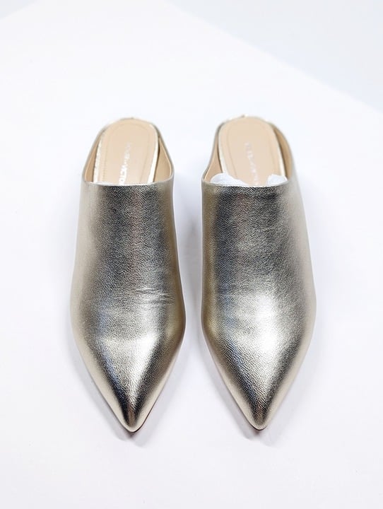 Pour La Victoire Women's Korrine Leather Heel Mules Champagne Size 6.5 MSRP $245