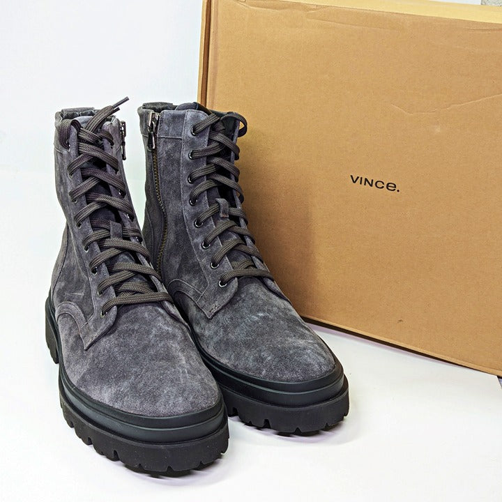 Vince Men's Raider Lace Up Boots in Graphite Suede Size 12 (MSRP $395)