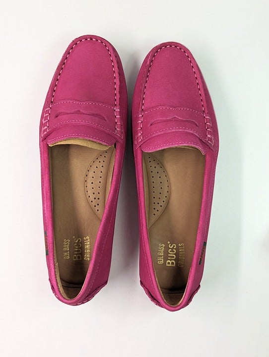 G.H. BASS Women's Dylan Driver Moc Loafers Magenta Suede Size 7.5 (MSRP $165)