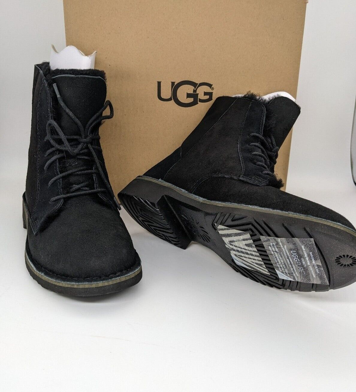 UGG Quincy Faux Shearling Lined Combat Black Boots Size 5.5