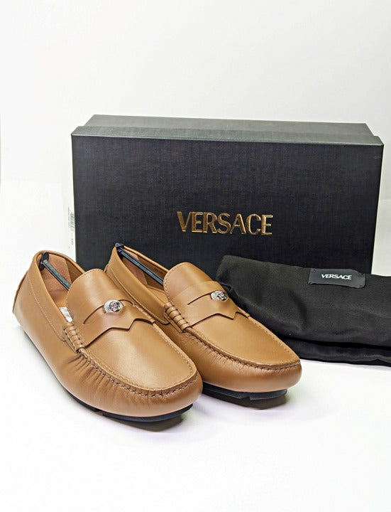 Versace Men's Medusa Biggie Leather Loafer Dark Toffee Size 42 (MSRP $775)