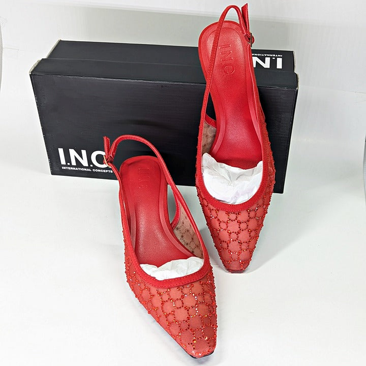 I.N.C. International Concepts Gemini Mid Heel Red Bling Mesh Size 9.5 (MSRP $80)