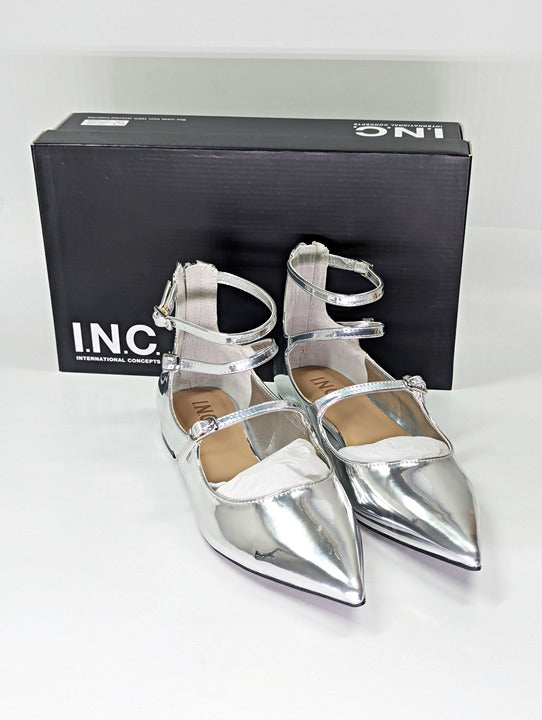 I.N.C. International Concepts Valan Silver Triple Straps Flats Size 8.5 MSRP $80