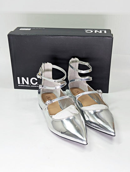 I.N.C. International Concepts Valan Silver Triple Straps Flats Size 8.5 MSRP $80