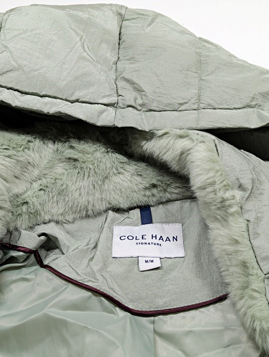 Cole Haan Women's Shine Faux-Fur-Collar Hooded Puffer Coat Size M (MSRP $280)