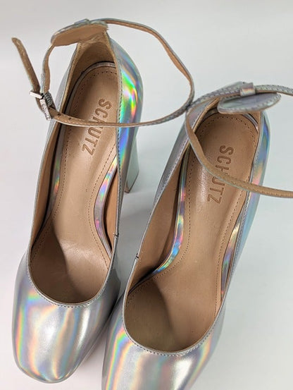 Schutz Renee Women's Ankle Strap Platform Pump Hologram Size 8.5 B (MSRP $158)