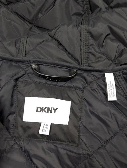 DKNY Women's Water Resistant Black Hooded Quilted Jacket Size XXL (MSRP $180)