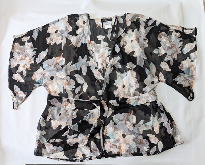 INC International Concepts Blossom-Print Belted Kimono in Neutral O/S (MSRP $49)