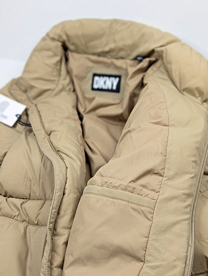 DKNY Women's Zip-Front Nylon Puffer Jacket Dark Beige Size M (MSRP $265)