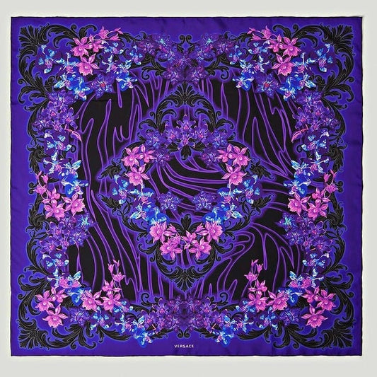 Versace Women's Orchid Barocco Foulard Silk Square Scarf Purple O/S (MSRP $525)