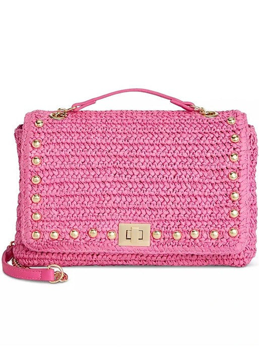 I.N.C. International Concepts Ajae Crochet Pink Straw Shoulder Bag (MSRP $99)