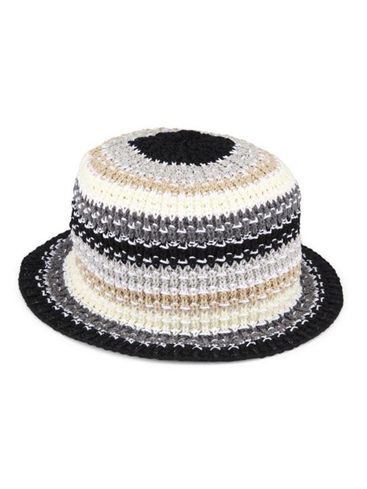 Carolyn Rowan Women's Multicolor Striped Knit Bucket Hat Black Beige (MSRP $155)