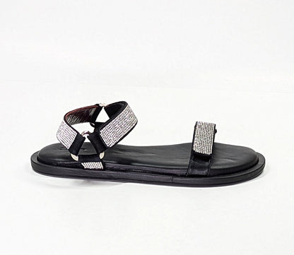 STAUD Women's Betty Rhinestone Embellished Black Sandals Size 38.5 (MSRP $395)