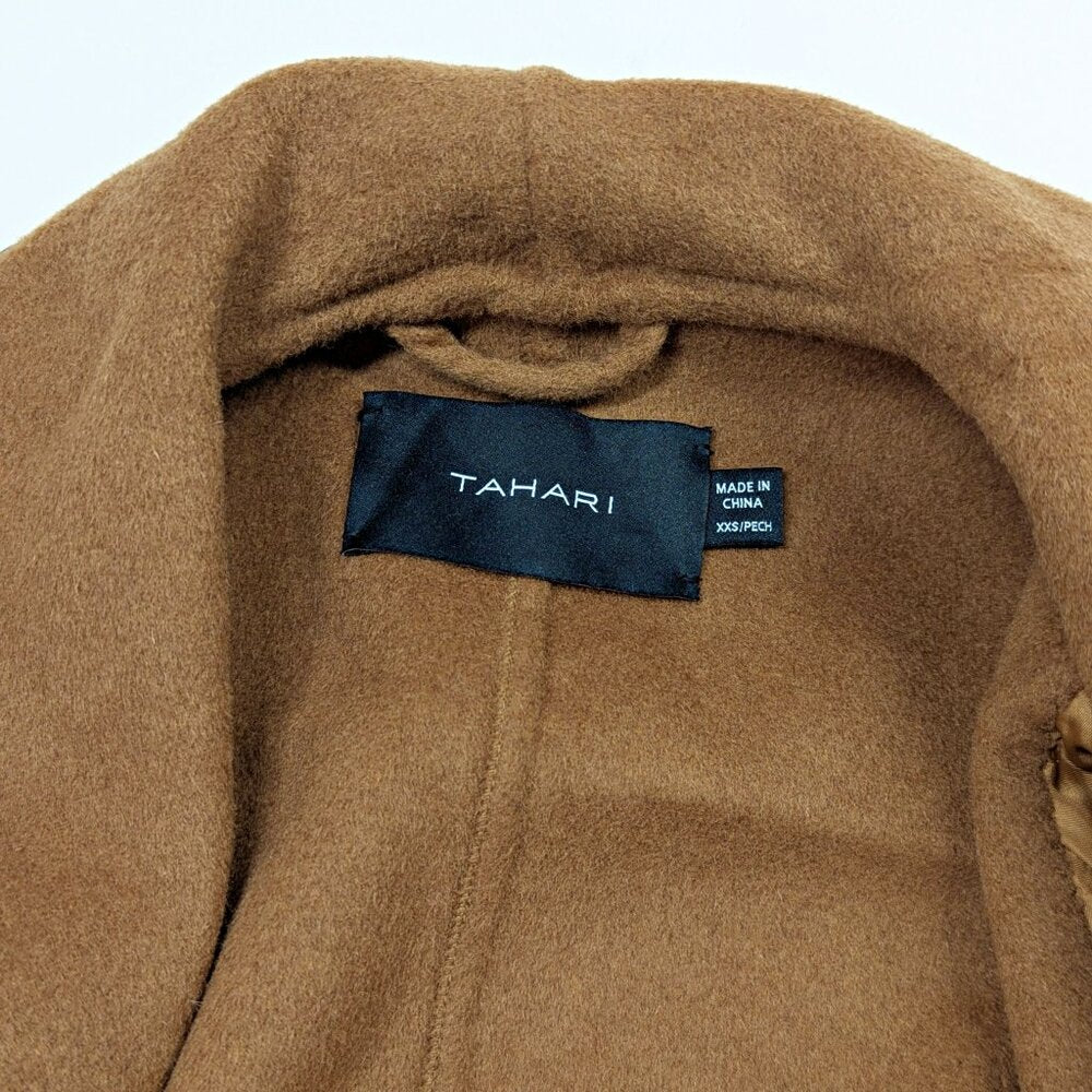 Tahari Women's Faux-Leather-Trim Removable Belted Wrap Coat Size XXS (MSRP $380)