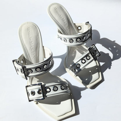 Alexander McQueen Punk Double-Buckle White Leather Sandals Size 39.5 MSRP $1,390