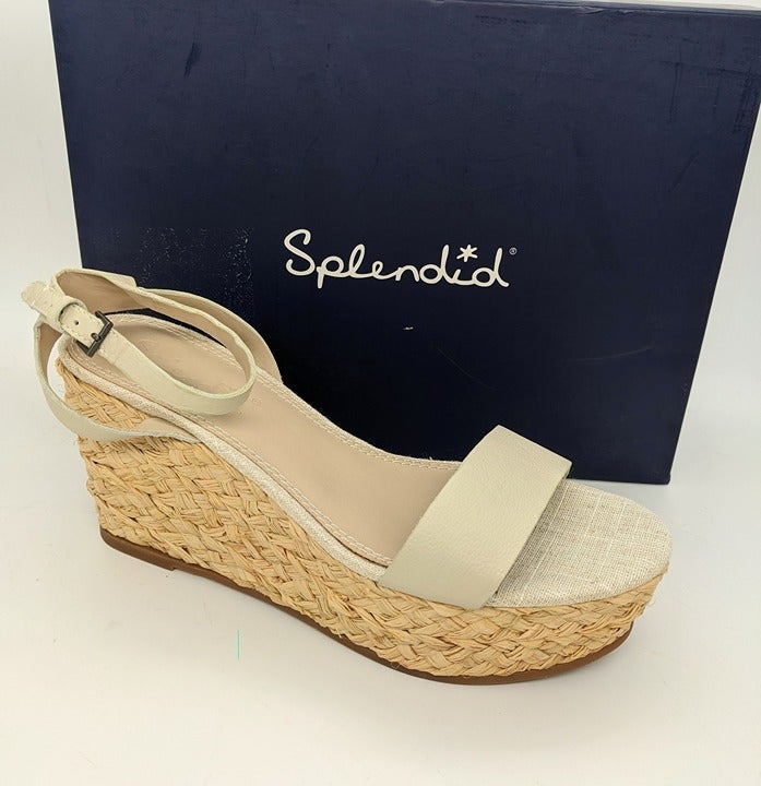 Splendid Women's Marie Leather Platform Espadrilles Eggshell Size 8.5 (MSRP $118)